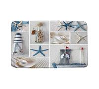 BOYIAN Nautical Bath Mat Starfish Beach Seashell Lighthouse Ocean Theme Sea World Blue White Microfiber Memory Foam Bathroom Decor Mat 20X30 Inch