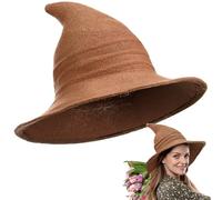 Boyiee 1 Pcs Knitted Witch Hat Foldable Wide Brim Cap Pointed Felt Hat for Women Kids Masquerade Accessory Halloween Costume (56-58 cm,Caramel)
