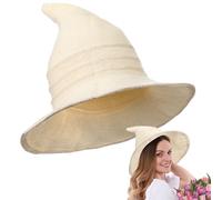 Boyiee 1 Pcs Knitted Witch Hat Foldable Wide Brim Cap Pointed Felt Hat for Women Kids Masquerade Accessory Halloween Costume (56-58 cm,Beige)