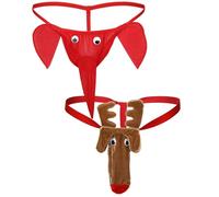 Boyiee 2 Pcs Christmas Mankini for Men Elephant Reindeer Men's Thongs g String Thong Low Rise Underwear for Gift Men(Reindeer, Elephant,Red)