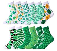 Boyiee 24 Pairs St. Patrick's Day Socks Bulk Holiday Fuzzy Sleeping Print Soft Gift Socks for Spring Women Men(Clover Style)