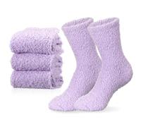 Boyiee 3 Pairs Fuzzy Socks for Womens Soft Fluffy Socks Cute Bed Slipper Fleece Sleeping Warmer Gifts(Light Purple)