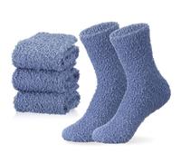 Boyiee 3 Pairs Fuzzy Socks for Womens Soft Fluffy Socks Cute Bed Slipper Fleece Sleeping Warmer Gifts (Denim Blue)