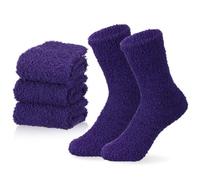 Boyiee 3 Pairs Fuzzy Socks for Womens Soft Fluffy Socks Cute Bed Slipper Fleece Sleeping Warmer Gifts(Dark Purple)