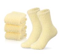 Boyiee 3 Pairs Fuzzy Socks for Womens Soft Fluffy Socks Cute Bed Slipper Fleece Sleeping Warmer Gifts(Light Yellow)