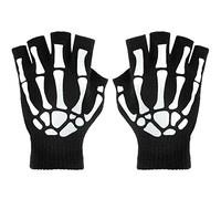 Boyiee 3 Pairs Skeleton Gloves Fingerless Bone Gloves Glow in the Dark Knitted Mechanic Luminous Winter Warm Gloves for Adult Halloween Costume(Adult)