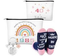 Boyiee 3 Pcs 1985 40th Birthday Gifts for Women Year Old Birthday Gifts Cosmetic Bags Inspirational Keychain and Made in 1985 Socks Funny 40th Present Ideas for Women Girls