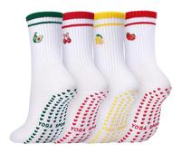 Boyiee 4 Pairs Fruit Pilates Socks for Women Heart Shape Non Slip Crew Sock
