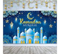 Boyiee Ramadan Mubarak Decorations Backdrop Banner Muslim Ramadan Kareem Background Eid Mubarak Sign Photo Booth Backdrop Background for Home Muslim Eid Al Fitr Party Supplies(Blue)