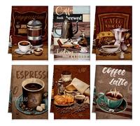 Boyiee Set of 6 Absorbent Dish Towels - 24 x 16 Inches Retro Coffee Hand Towels for Coffee Bar Decor Lovers Gifts Kitchen Room Decoration