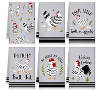 Boyiee Set of 6 Farm Chickens Kitchen Towels Farmhouse Absorbent Dish Tea Towels Rustic Country Rooster 24 x 16 Inches Gifts Chickens Hand Washcloth Gifts for Kitchen Bathroom Decorations