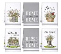Boyiee Set of 6 Floral Kitchen Towels Wildflower Dish Towels 24 x 16 Inches Absorbent Microfiber Hand Towels Flower Lover Housewarming Gifts for Farmhouse Kitchen Bathroom Decorations