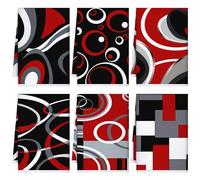 Boyiee Set of 6 Kitchen Towels with Black and Red Geometry, 61 x 40 cm, Kitchen Gifts, Geometric Towels, Gifts for Geometry Lovers, Gifts for Farmhouse, Kitchen, Bathroom