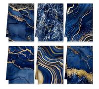 Boyiee Set of 6 Marble Hand Towels - Blue Gold Marble Pattern, Absorbent Soft, Modern Decorative Dish Towels - 24 x 16 Inches, Perfect for Farmhouse Kitchen & Bathroom Decorations