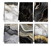 Boyiee Set of 6 Marble Kitchen Towels Gold Black Marble 24 x 16 Inches Absorbent Dish Towels Gifts for Farmhouse Kitchen Bathroom Decorations
