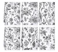 Boyiee Set of 6 Vintage Floral Kitchen Towels - Black & White Rustic Absorbent Flower Dish Towels, 24"x16" for Summer Farmhouse Kitchen & Bathroom, Housewarming Gift