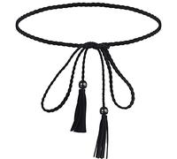 Boyiee Women's Thin Braided Belt Trendy Boho Thin Belt Waistband Tassel Braided Waist Belt for Women Dress(Black)
