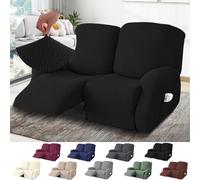 BOYIFEIJIE 2-Seater Recliner Sofa Covers, All-Inclusive Striped Jacquard Sofa Slipcover with Pocket, Non-Slip Stretch Recliner Protector for Living Room Recliner Sofa (Black, 6-Pieces)
