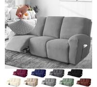 BOYIFEIJIE 3-Seater Recliner Sofa Covers, All-Inclusive Striped Jacquard Sofa Slipcover with Pocket, Non-Slip Stretch Recliner Protector for Living Room Recliner Sofa (Light Gray, 8-Pieces)