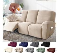 BOYIFEIJIE 3-Seater Recliner Sofa Covers, All-Inclusive Striped Jacquard Sofa Slipcover with Pocket, Non-Slip Stretch Recliner Protector for Living Room Recliner Sofa (Taupe, 8-Pieces)