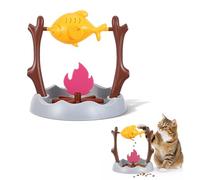 BOYIFEIJIE Campfire Cat Feeder - Interactive Snack Dispenser with 360° Rotation Function and 3 Outlets - Slow Feeder in Grilled Chicken Design - For Intelligence and Movement Game