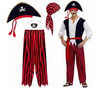 Boyigog Adult Pirate Costume-4Pcs Pirate Outfit Set with Captain Pirates Hat, Eye Patch, Pants, Headband, Pirates Themed Cosplay Party Halloween Carnival Adults Costume (XL)