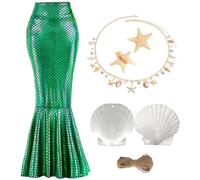 Boyigog Adult Women Mermaid Costume Mermaid Skirt Siren Costume Accessories with Shell Necklace Starfish Hair Clips for Halloween Carnival Cosplay Costumes (M)