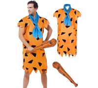 Boyigog Caveman Costume Stone Age Man Halloween Caveman Men's Costume 3 Pieces with Tunic Tie Inflatable Stick Girls Costumes for Halloween Carnival