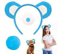 Boyigog Cute Bear Costume Accessories for Kids Adults-3Pcs with Bear Ears Headband, Nose, Tail, Bear Character Cosplay Fancy Costumes for Daily Party Halloween Carnival Costume Supplies (Blue)