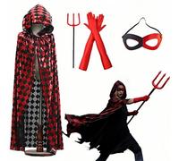 Boyigog Devil Vampire Cloak Costume Women Halloween Devil Cloak Outift with Hooded, Vampires Cape Devil Gloves Mask Headband Fork, Witch Adult Costume for Halloween Carnival Cosplay