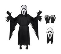 Boyigog Ghost Costume Children's 4 Pieces, Halloween Horror Ghost Costume, Scary Ghost Children's Jumpsuit Outfit with Glove Mask for Halloween, Carnival, Cosplay Party (S)