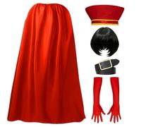 Boyigog King Costume Women Halloween Lord Costume 5Pcs with Red Cape King Hat Belt Bob Wig Gloves, Royal Medieval King Queen Costume Fancy Dress for Halloween Cosplay