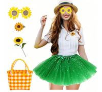 Boyigog Sunflower Women Costume-5Pcs, Sunflower Tutu Skirt with Glasses Brooch Woven Mini Tote Bag, Sunflowers Costume Accessories for Summer Cosplay Theme Party Halloween Outfit