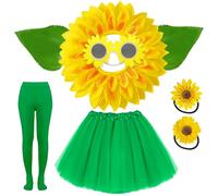 Boyigog Women's Sunflower Costume Set-8Pcs, Sunflower Tutu Skirt with Headgear Pantyhose Glasses Gloves, Sunflowers Costume Accessories for Summer Cosplay Theme Party Halloween Outfit