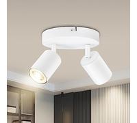 BOYIR LED Ceiling Light, 2 Spotlights, Round, White, 16cm x 9.5cm, Modern, Indoor/Outdoor, Living Room, Kitchen, Bathroom, Dining Bedroom, Office
