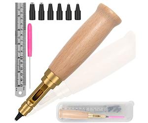 Boyistar Adjustable Japanese Screw Punch, 6 Tip Sizes Belt Hole Puncher, Wooden Handle, Brass Material, Multi-Size Punch, Wood Color