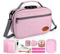BOYISTARG Large Cosmetic Organization Bag with 10 Small Items, Portable Cosmatic Makeup Storage Case with Combination Lock For Home and Travel, Pink