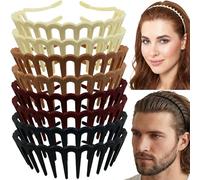BOYIVI Zig Zag Headband 8 Pack - Glossy Plastic Headbands with Teeth for Women & Men, Non Slip Hair Bands for Thick Hair, Workout, Skincare