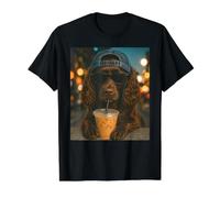 Boykin Spaniel Drinking Iced Coffee Funny Dog Lover Value Graphic T-Shirt, Men, Black, L