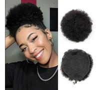 Boymia Afro Puff Drawstring Ponytail Extension 2Pcs #1 Jet Black 6 Inch Curly Drawstring Ponytail For Women Genuine Human Hair Updo Hair Extensions Short Curly Hair Afro Bun Extension