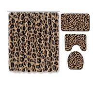 BOYOUTH 4Pcs Leopard Pattern Digital Print Shower Curtains Sets with Bath Mat,Contour Rug,Toilet Lid Cover for Bathroom Decor