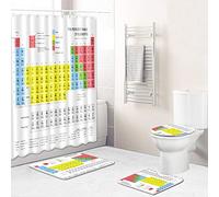 BOYOUTH 4Pcs Periodic Table of Elements Pattern Digital Print Shower Curtains Sets with Bath Mat,Contour Rug,Toilet Lid Cover for Bathroom Decor