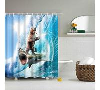 BOYOUTH Bear Standing on the Shark Pattern Digital Print Shower Curtains for Bathroom Decor,Polyester Waterproof Fabric Bath Curtain with 12 Hooks,70x70 Inches,Multicolor