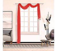 BOYOUTH Beautiful Elegant Solid Color Soft Transparents Voile Window Decor Scarf Valance Topper Curtain Topper Long Window Treatment Scarves for Home Decor,Wedding(53"x196"-Big Red) 1 Panel