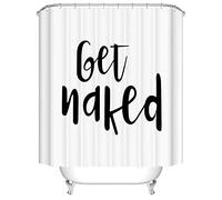 BOYOUTH Black Get Naked Letters and White Background Pattern Digital Print Shower Curtains for Bathroom Decor,Polyester Waterproof Fabric Bath Curtain with 12 Hooks,65x70 Inches,Multicolor