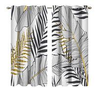 BOYOUTH Black Palm Leaf and Banana Leaf Pattern Digital Print Blackout Curtains,Room Darkening Thermal Insulation Curtains and Drapes with Grommets for Living Room,Bedroom,2 Panels,53 x 96 Inches