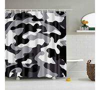 BOYOUTH Black White Grey Camouflage Pattern Digital Print Shower Curtains for Bathroom Decor,Polyester Waterproof Fabric Bath Curtain with 12 Hooks,70x70 Inches,White