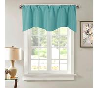 BOYOUTH Blackout Scalloped Valances Short Curtains,Solid Color Rod Pockets Valance for Kitchen,52 Inches by 18 Inches,Blue,1 Panel