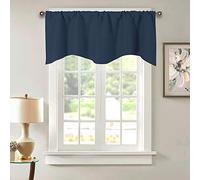 BOYOUTH Blackout Scalloped Valances Short Curtains,Solid Color Rod Pockets Valance for Kitchen,52 Inches by 18 Inches,Navy Blue,1 Panel