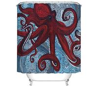 BOYOUTH Cartoon Red Big Octopus Digital Print Bath Shower Curtains Polyester Waterproof Fabric Bath Curtain with 12 Hooks,70x70 Inches,Multicolor